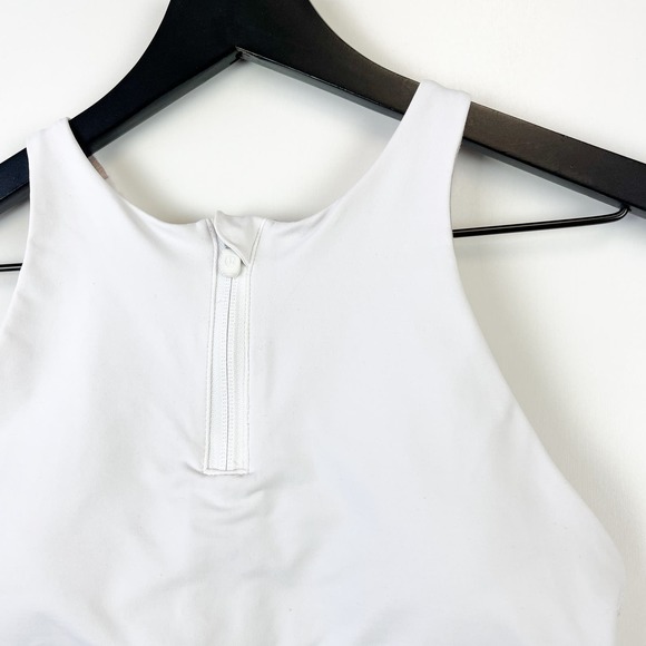 Lululemon (6) High Neck Gold Logo Zipper Energy Sports Bra Long Line White - Picture 2 of 7